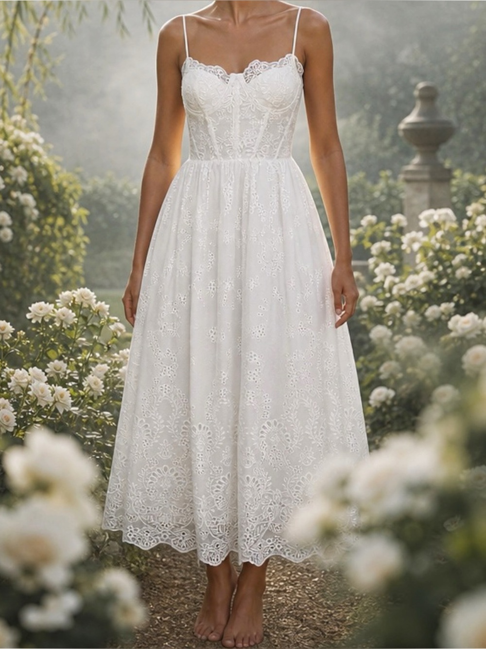 BHLDN Bustier Eyelet Fit & Flare Midi Dress, White, 2 (US)